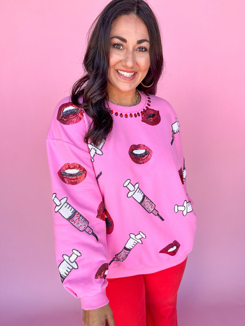 QUEEN OF SPARKLES | Pink Lip & Syringe Sweatshirt