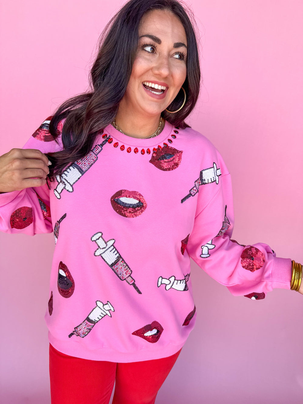 QUEEN OF SPARKLES | Pink Lip & Syringe Sweatshirt