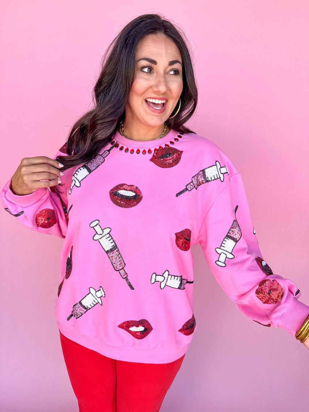 QUEEN OF SPARKLES | Pink Lip & Syringe Sweatshirt