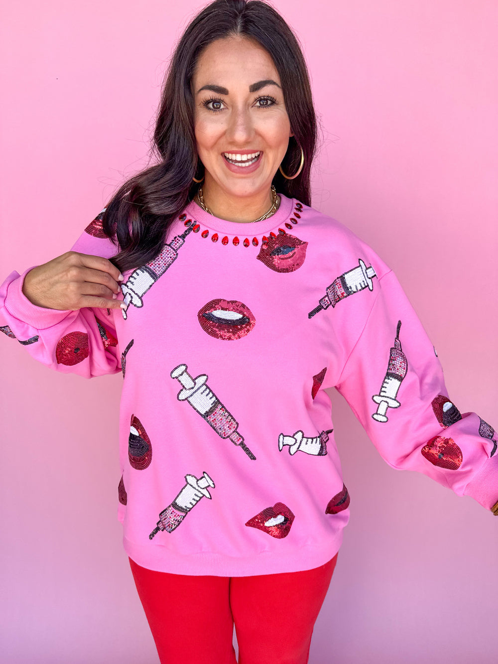 QUEEN OF SPARKLES | Pink Lip & Syringe Sweatshirt