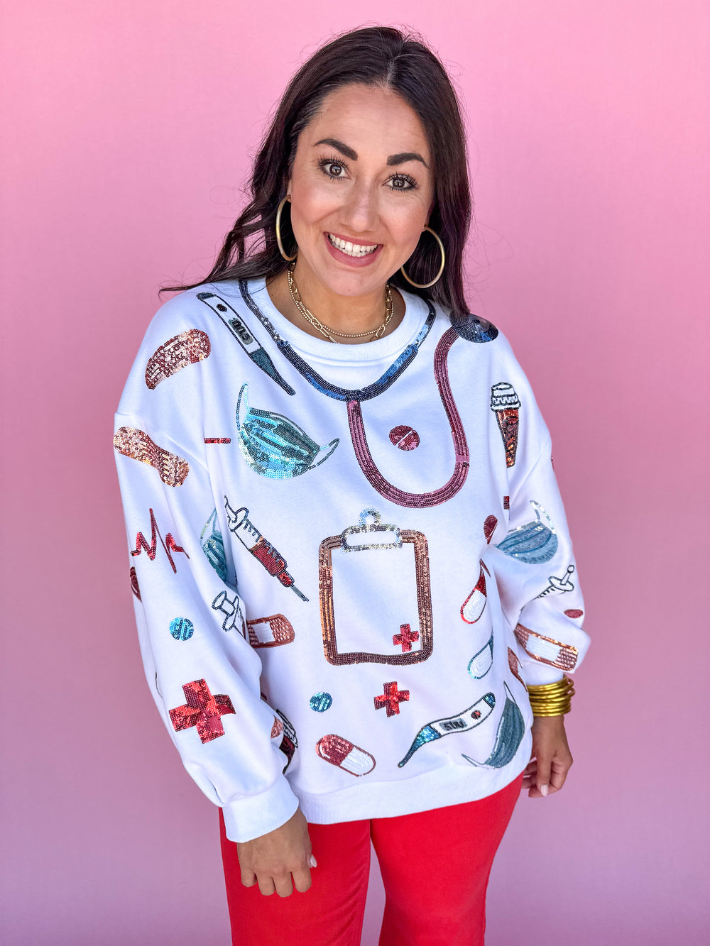 QUEEN OF SPARKLES | White Doctor Icon Sweatshirt