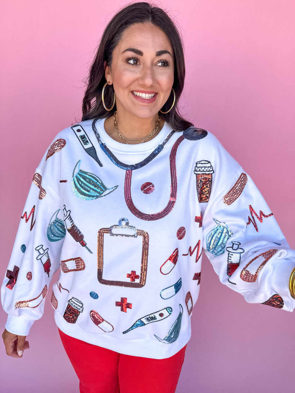 QUEEN OF SPARKLES | White Doctor Icon Sweatshirt