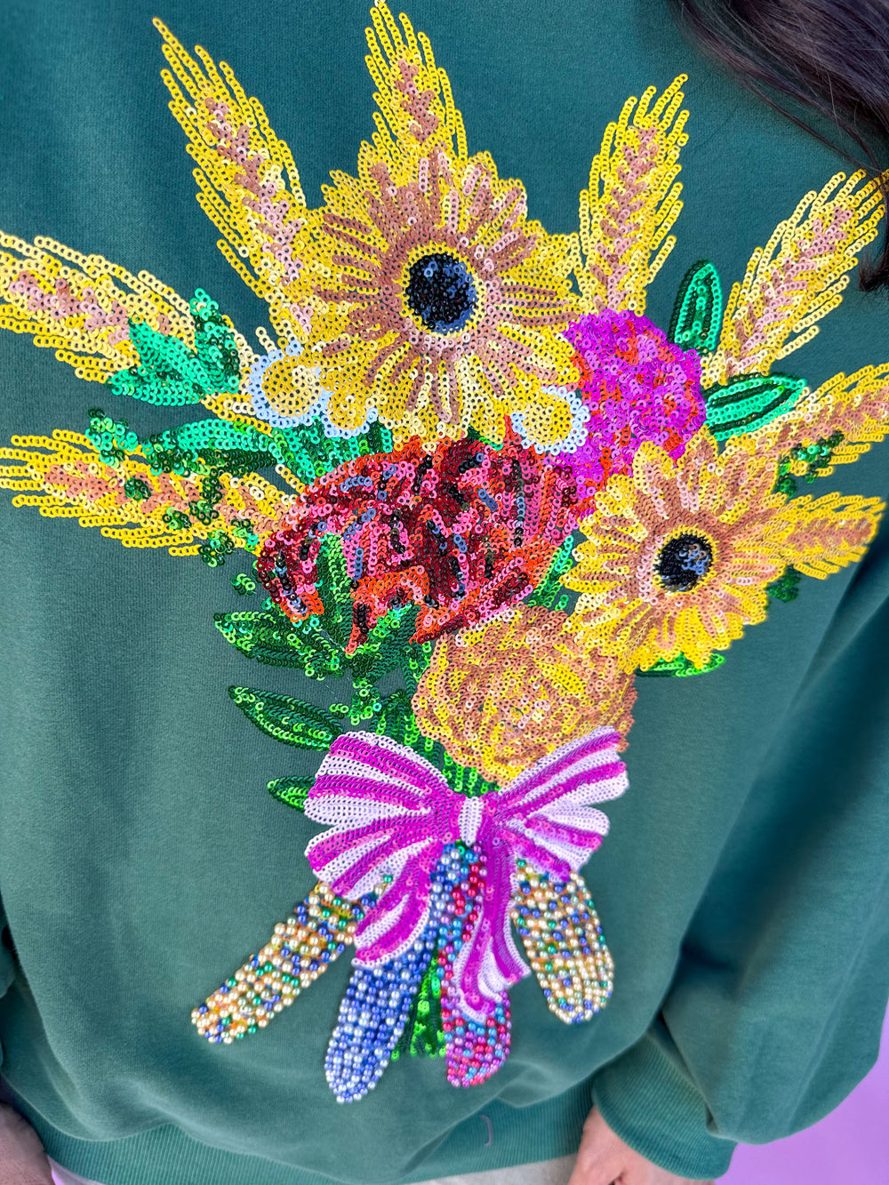 QUEEN OF SPARKLES | Dark Green Fall Bouquet Sweatshirt