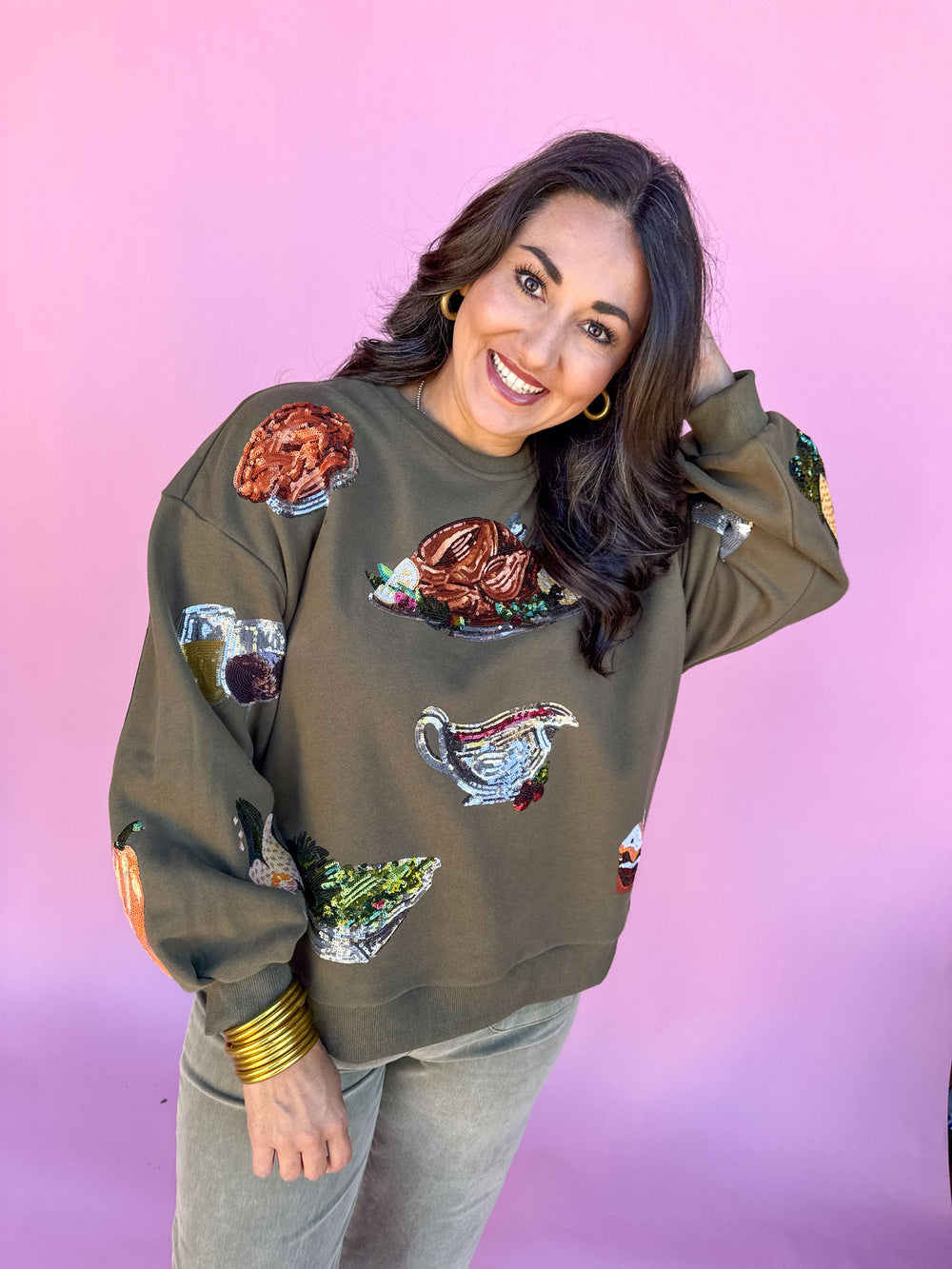 QUEEN OF SPARKLES | Olive Green Queen Of Turkey Sweatshirt