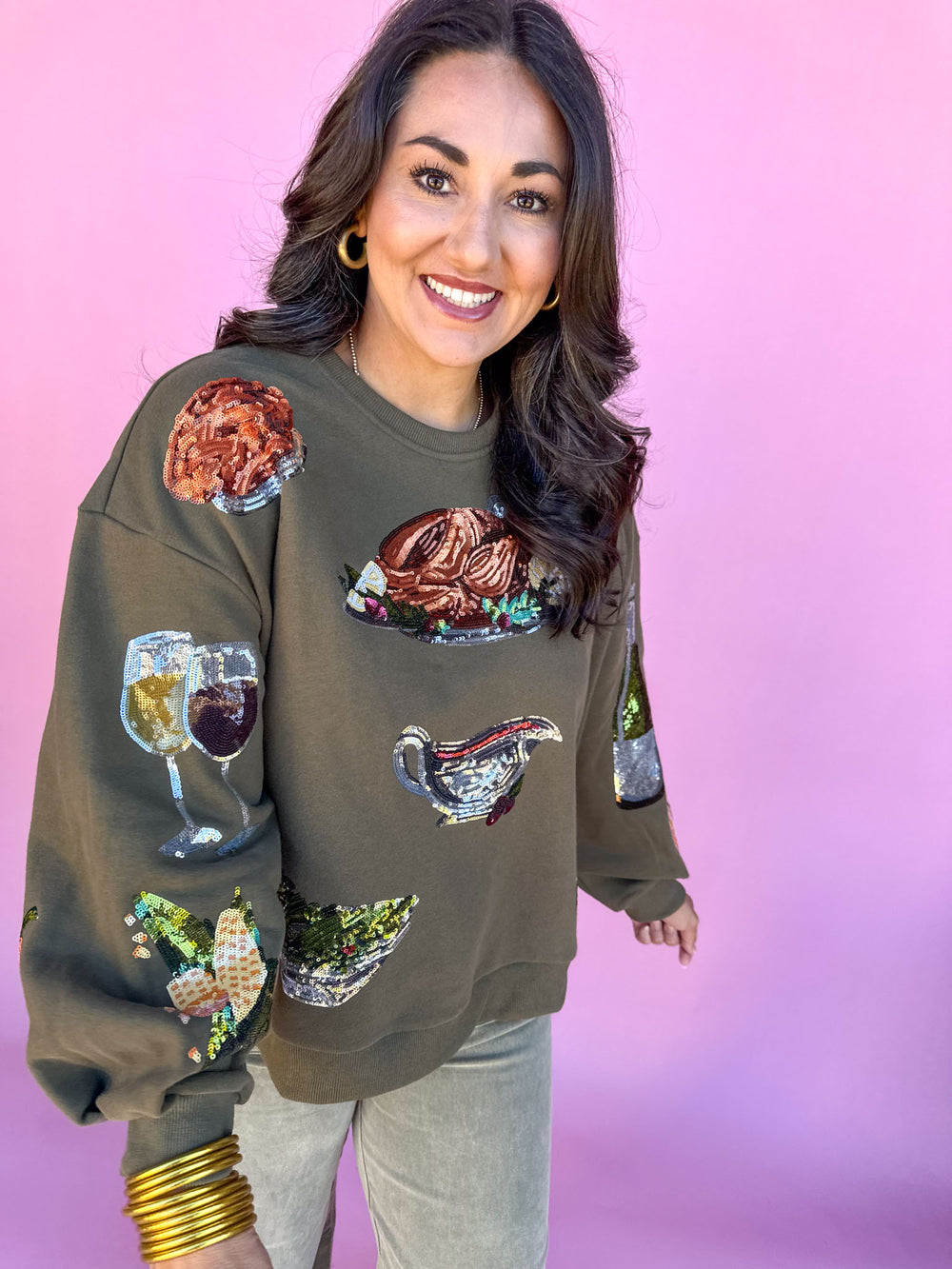 QUEEN OF SPARKLES | Olive Green Queen Of Turkey Sweatshirt