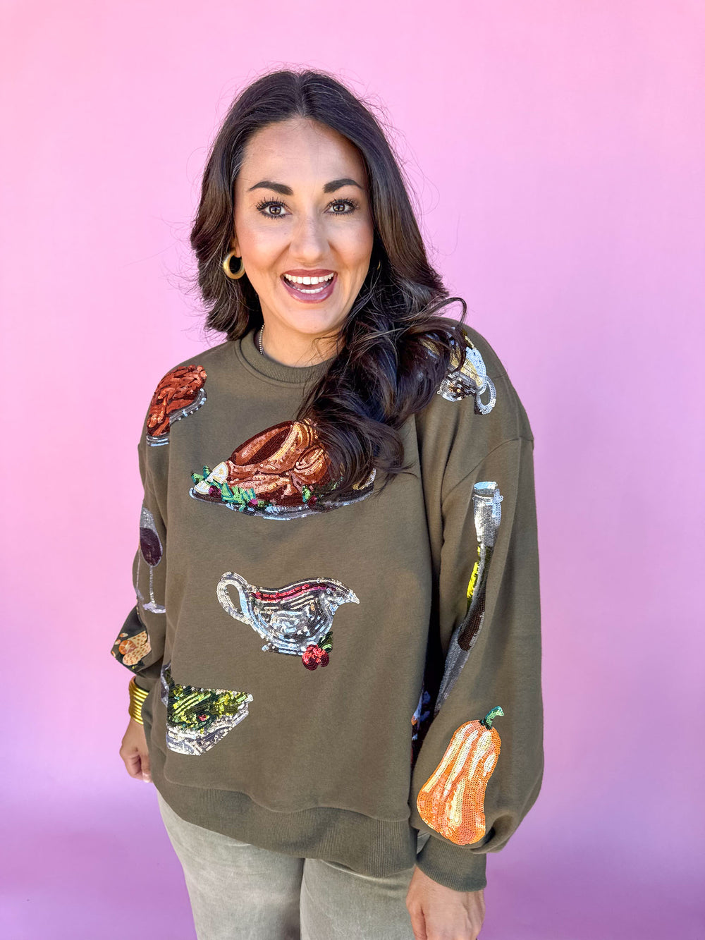 QUEEN OF SPARKLES | Olive Green Queen Of Turkey Sweatshirt