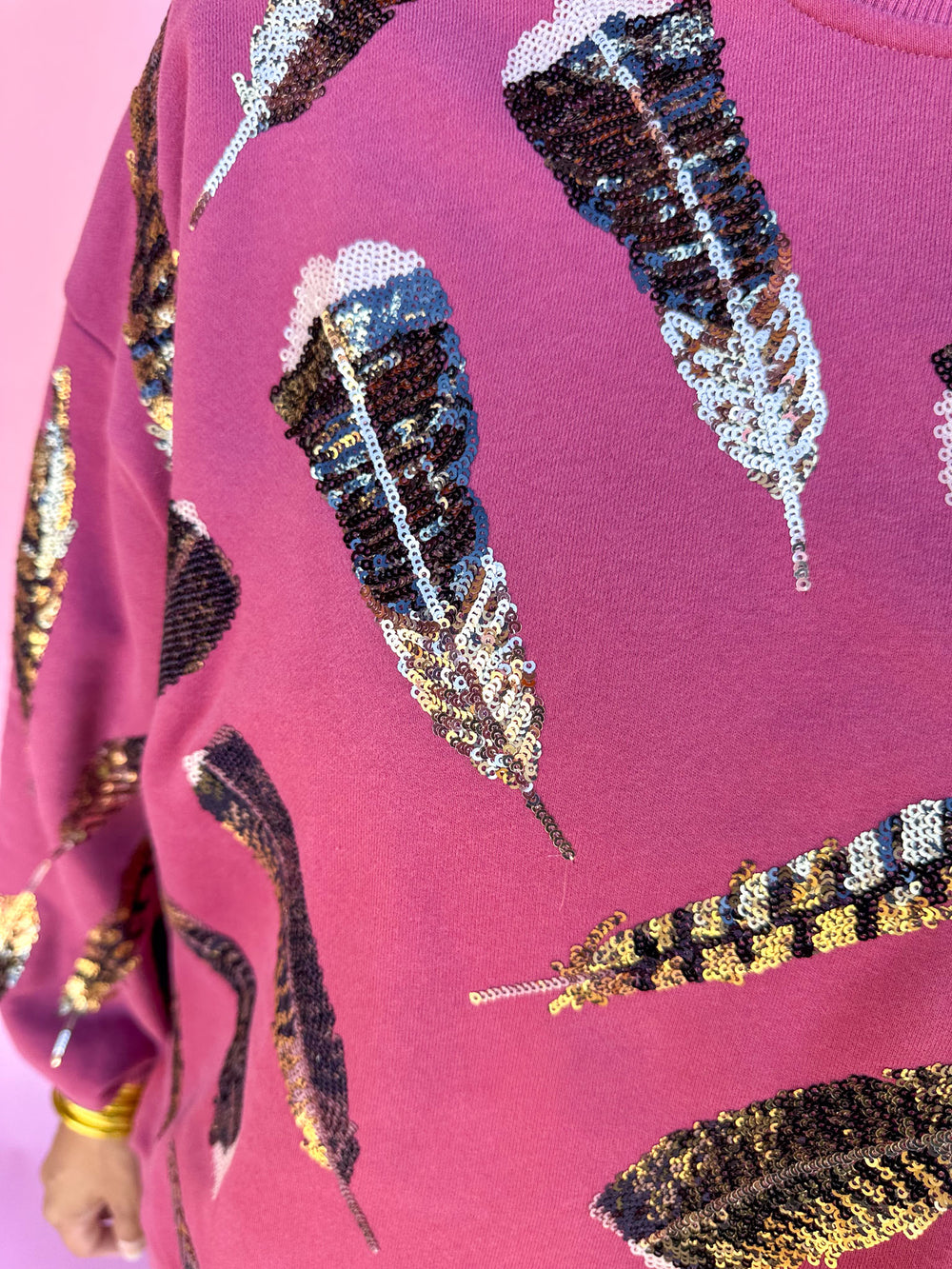 QUEEN OF SPARKLES | Dark Berry Turkey Feather Sweatshirt