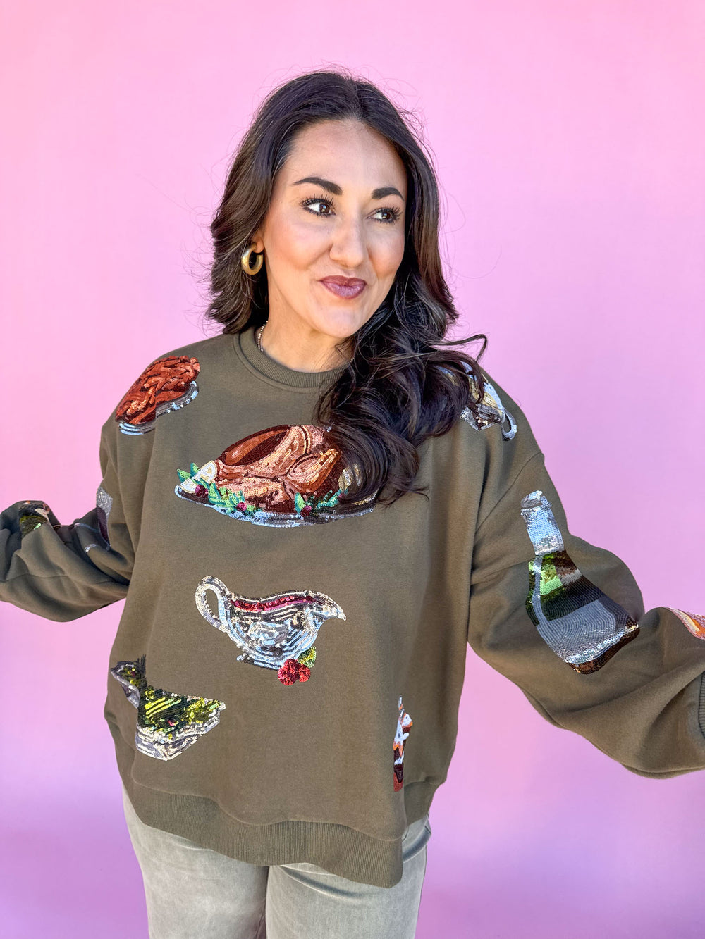 QUEEN OF SPARKLES | Olive Green Queen Of Turkey Sweatshirt