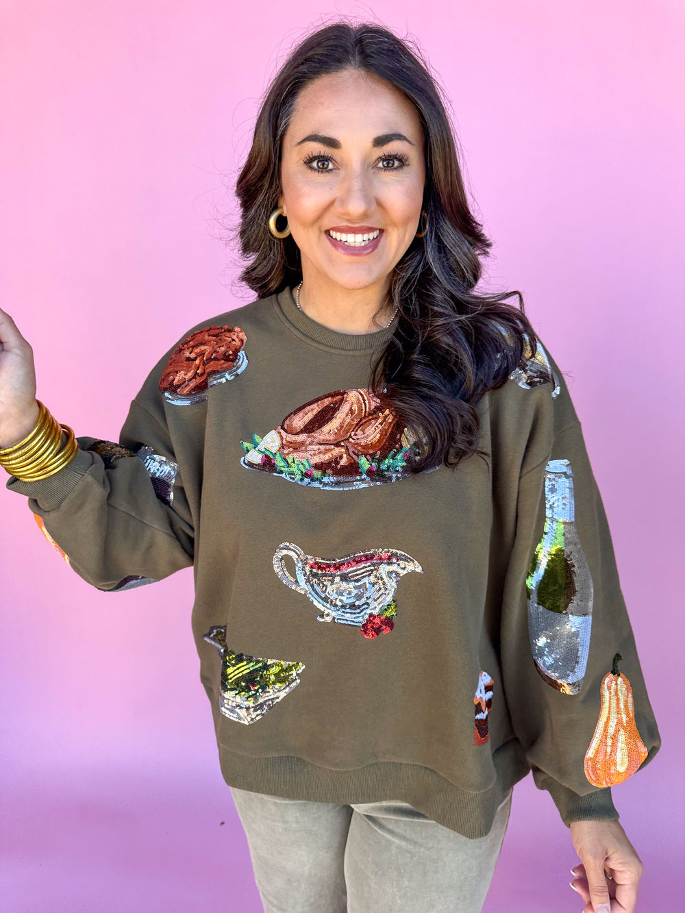 QUEEN OF SPARKLES | Olive Green Queen Of Turkey Sweatshirt