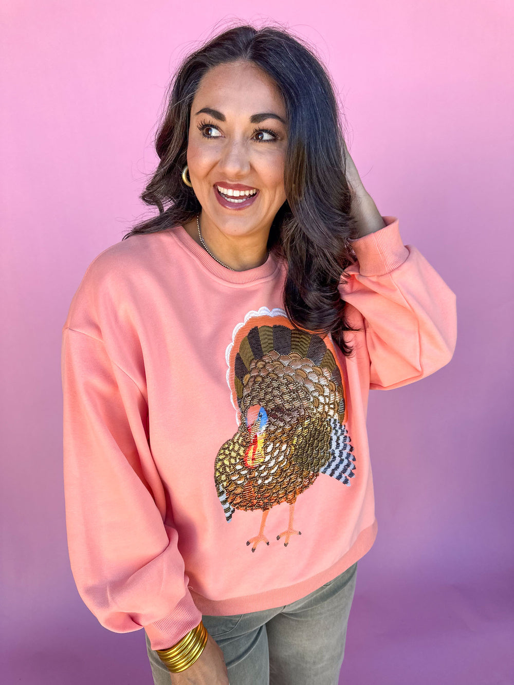 QUEEN OF SPARKLES | Peach Big Turkey Sweatshirt