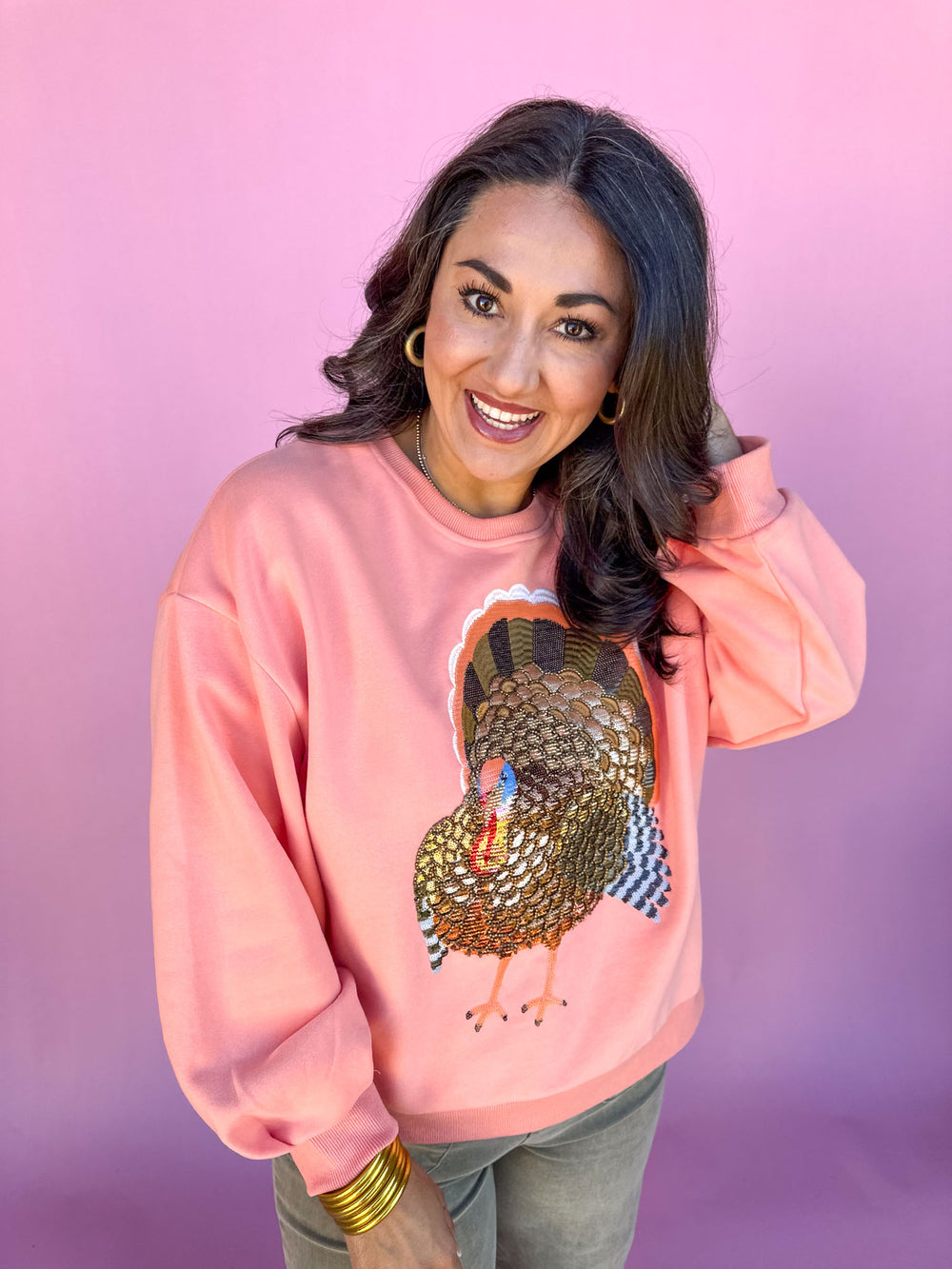 QUEEN OF SPARKLES | Peach Big Turkey Sweatshirt