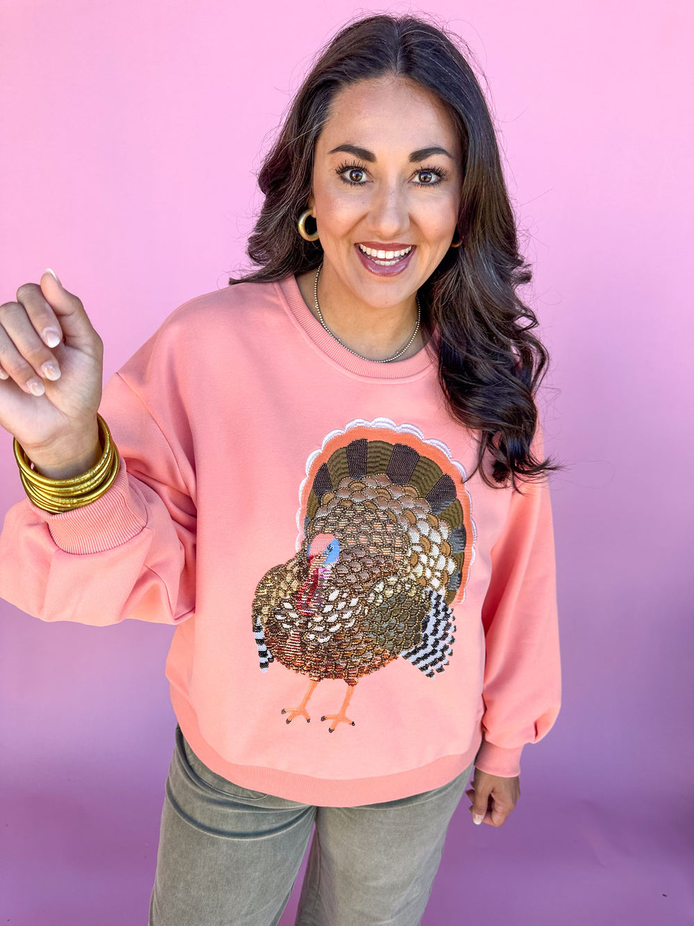 QUEEN OF SPARKLES | Peach Big Turkey Sweatshirt