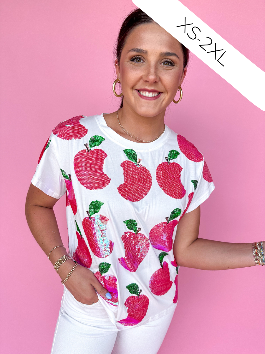 QUEEN OF SPARKLES | White Scattered Apple Tee
