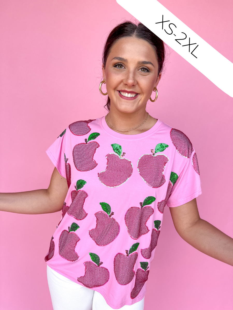 QUEEN OF SPARKLES | Pink Scattered Apple Tee
