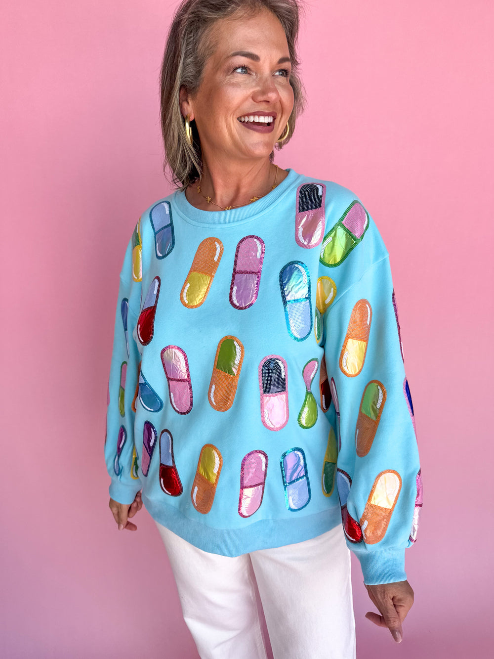 QUEEN OF SPARKLES | Aqua Chill Pill Sweatshirt