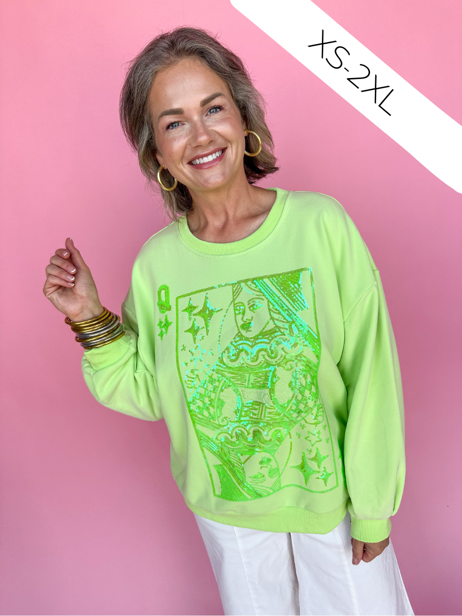 QUEEN OF SPARKLES | Lime Green Tonal QOS Logo Sweatshirt