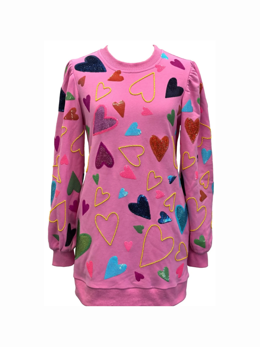 QUEEN OF SPARKLES | Groovy Hearts Sweatshirt Dress