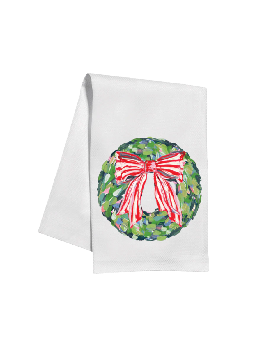 Rosanne Beck | Kitchen Towel - Wreath With Striped Bow