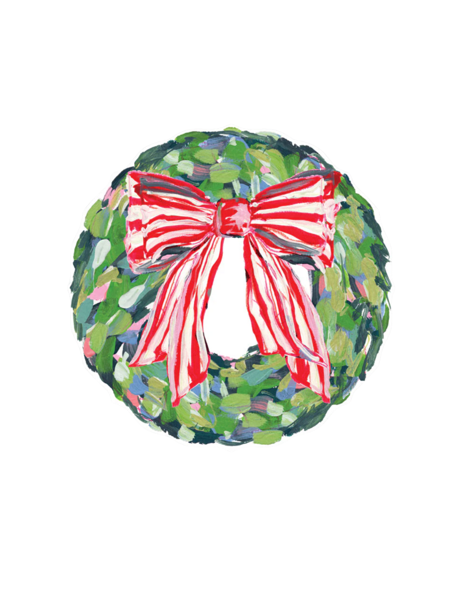 Rosanne Beck | Placemats - Wreath With Red Striped Bow