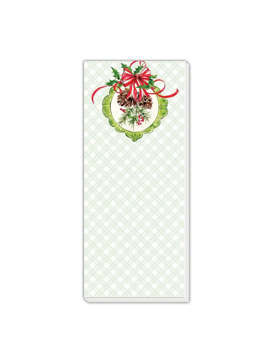 Rosanne Beck | Skinny Notepad - Handpainted Framed Pine Cones with Red Bow