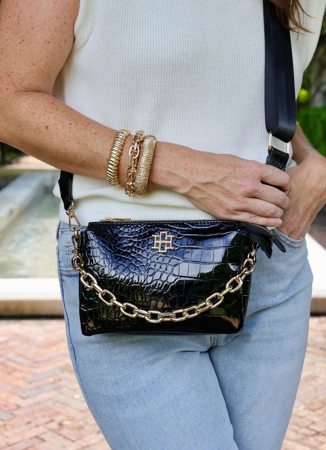 Caroline Hill | Jace Quilted Crossbody - Black Patent