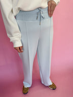 SPANX AirEssentials LUXE Straight Leg Pant Sky Women's Pants Elastic Waist Seam Detail Light Blue Wide Leg Women's Boutique Jincy's Plus Size