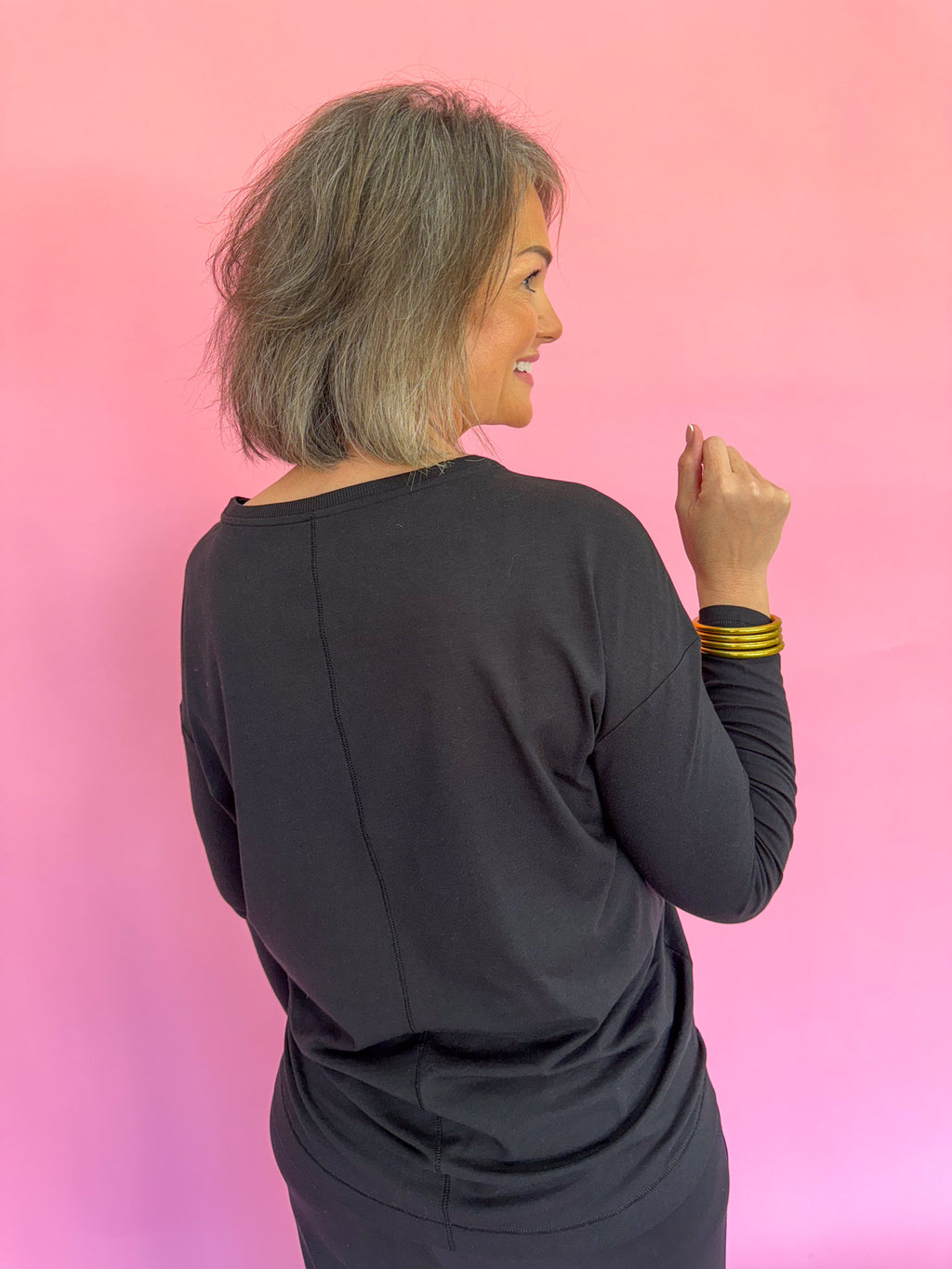 SPANX Supernatural Flow Long Sleeve Top Very Black Long Sleeve Tee Women's Lightweight On The Go Jincy's Boutique Plus Size