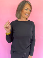 SPANX Supernatural Flow Long Sleeve Top Very Black Long Sleeve Tee Women's Lightweight On The Go Jincy's Boutique Plus Size