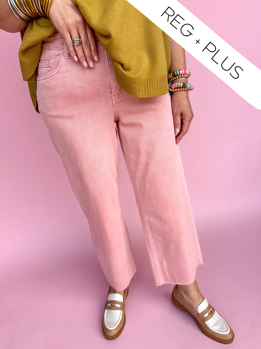 VERVET | High Rise Crop Wide Leg - Silver Pink