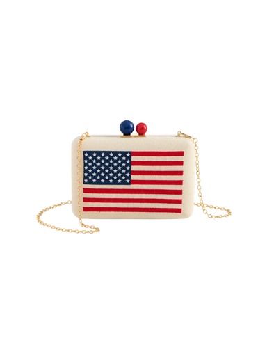 Americana Minaudire Natural flag clutch removable strap womens boutique jincy's
