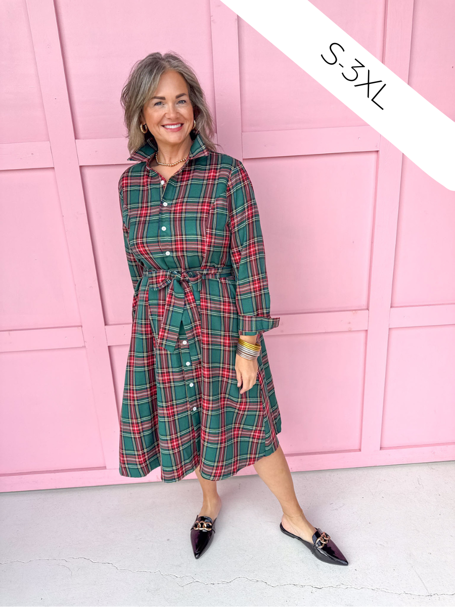Jincy's Women's Boutique In The Spirit Dress Green Holiday Plaid Dress Plus Size