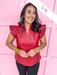 Jincy's Women's Boutique Make It Happen Top Red Faux Leather Top with Ruffles