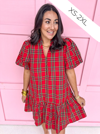 Jincy's Women's Boutique Naomi Dress in Red Plaid Plus Size