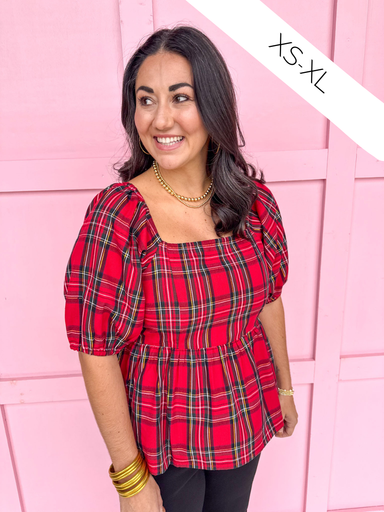 Jincy's Women's Boutique Isabel Top in Red Plaid Plus Size