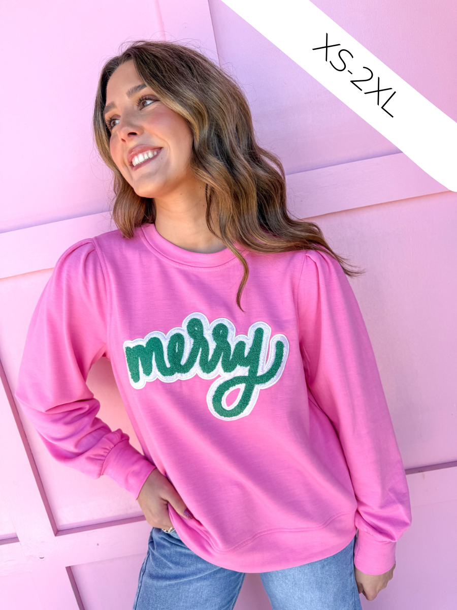 Jincy's Women's Boutique Mary Square Kelly Pink merry Sweatshirt Plus Size
