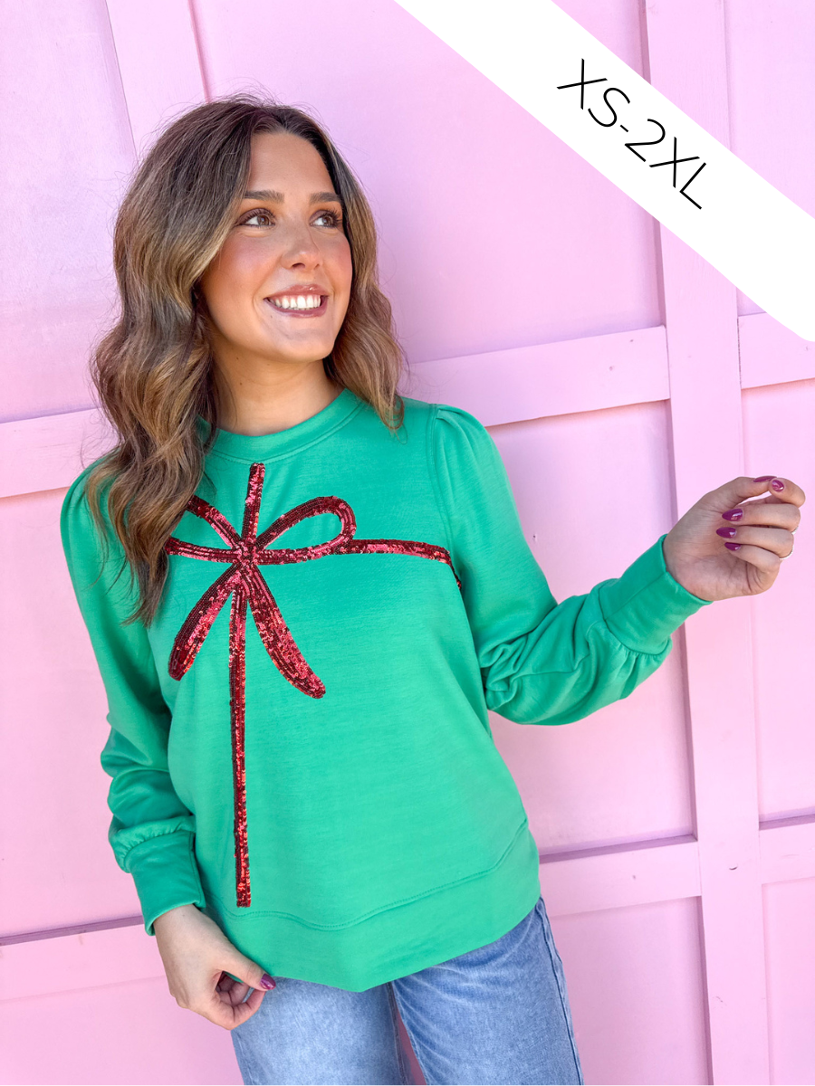 Jincy's Women's Boutique Mary Square Kelly Sweatshirt with bow plus size