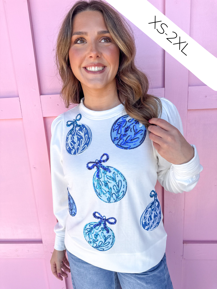 Jincy's Women's Boutique Mary Square Kelly Sweatshirt Blue Ornaments plus size