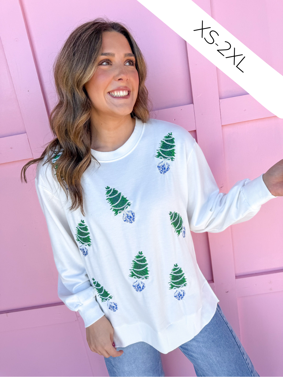 Mary Square | Lakelyn Sweatshirt - Blue Trees