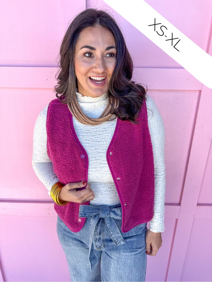 Jincy's Women's Boutique Thanksgiving & Fall Styles Plus Size Berry Sherpa Vest