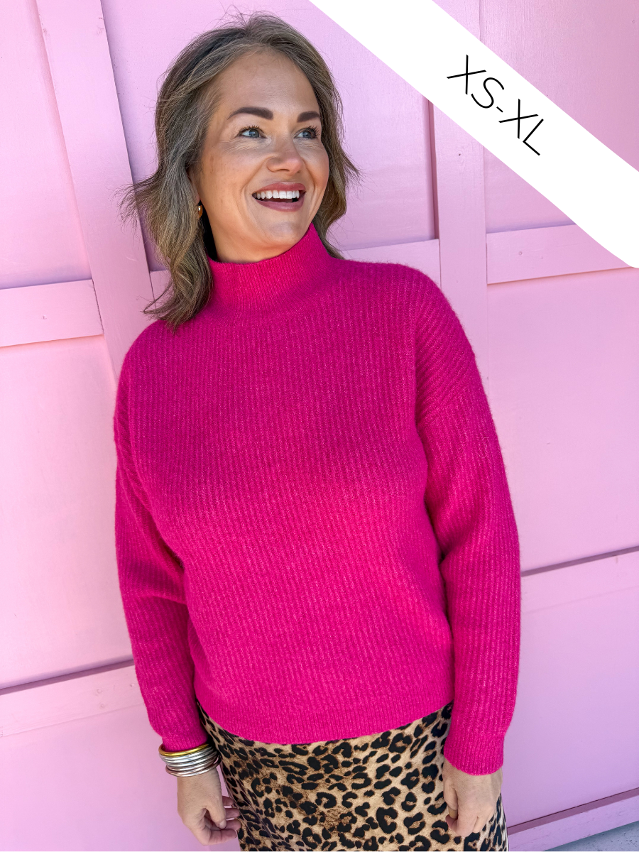 Jincy's Women's Boutique winter styles Plus Size pink mock neck sweater