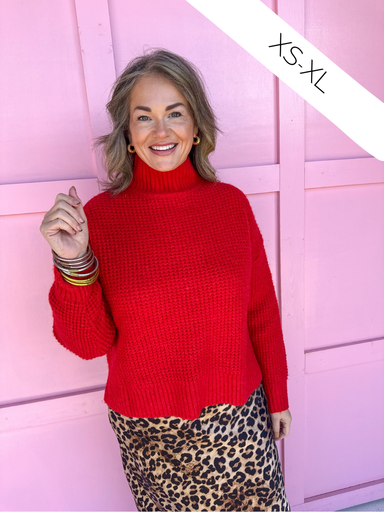 Jincy's Women's Boutique Winter Styles Plus Size Red Mock Neck Sweater