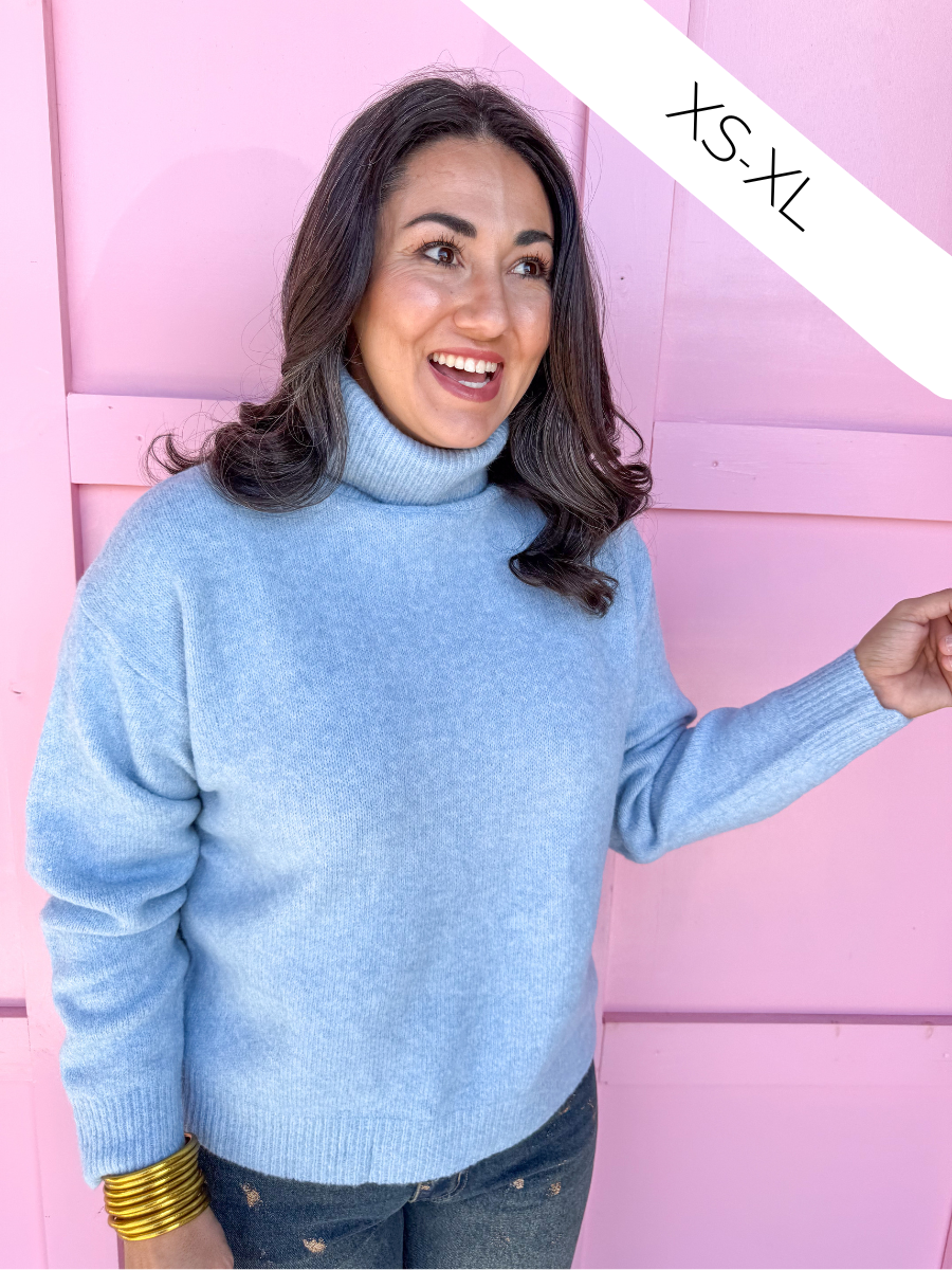 Jincy's Women's Boutique Winter Styles Plus Size light blue turtleneck sweater
