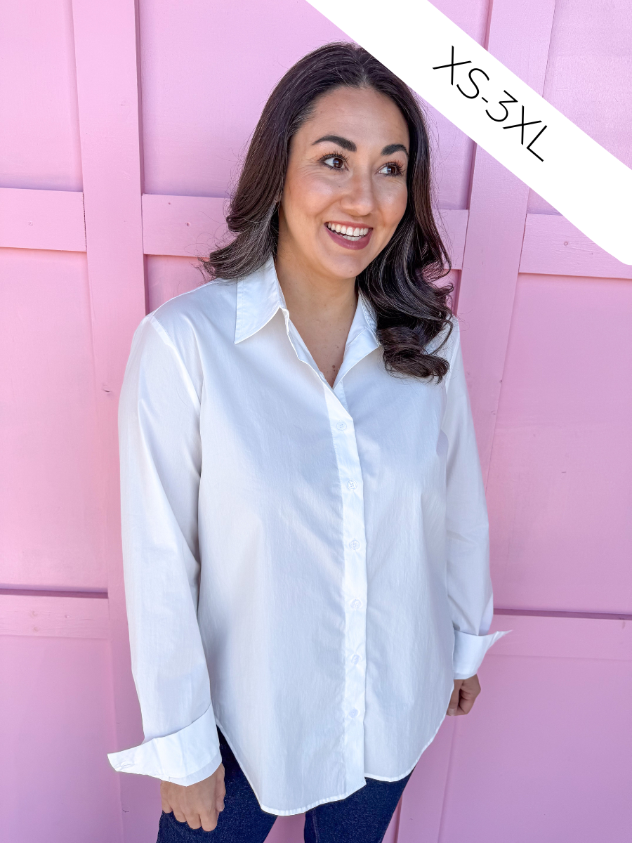 Jincy's Women's Boutique Classica White Button Up Collared Shirt