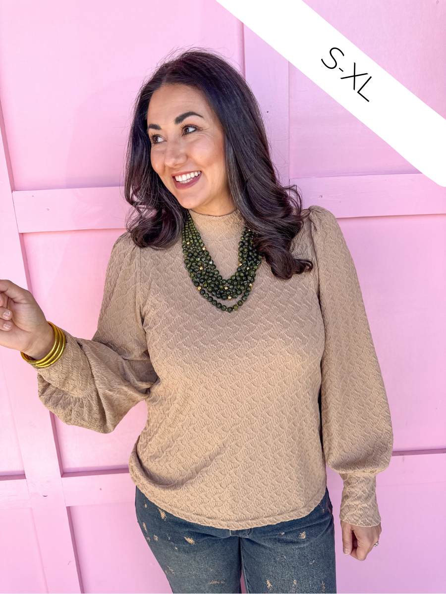 Jincy's Women's Boutique Winter Styles Plus Size Taupe Textured Mock Neck Top