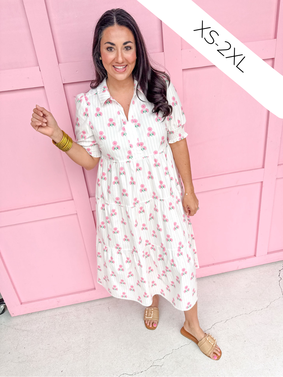 Jincy's Women's Boutique Mary Square Molly Dress Sweetbriar Stripe Pink Plus Size