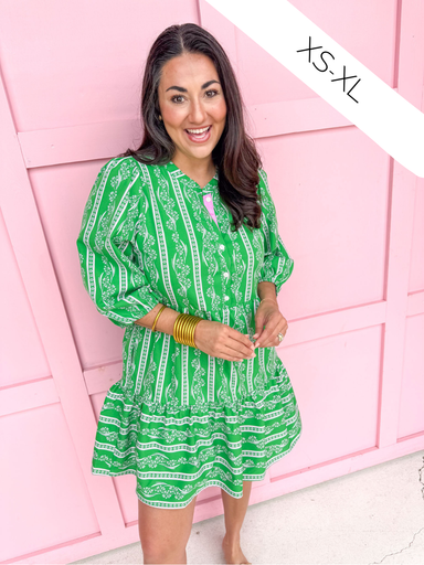 Jincy's Women's Boutique Mary Square Riley Dress Flora Fanfare Green Plus Size