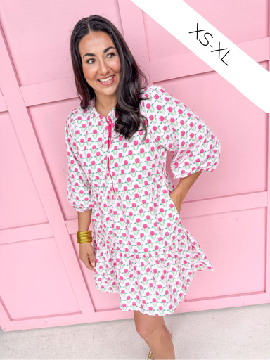 Jincy's Women's Boutique Mary Square Riley Dress Flora Fanfare Pink Plus Size