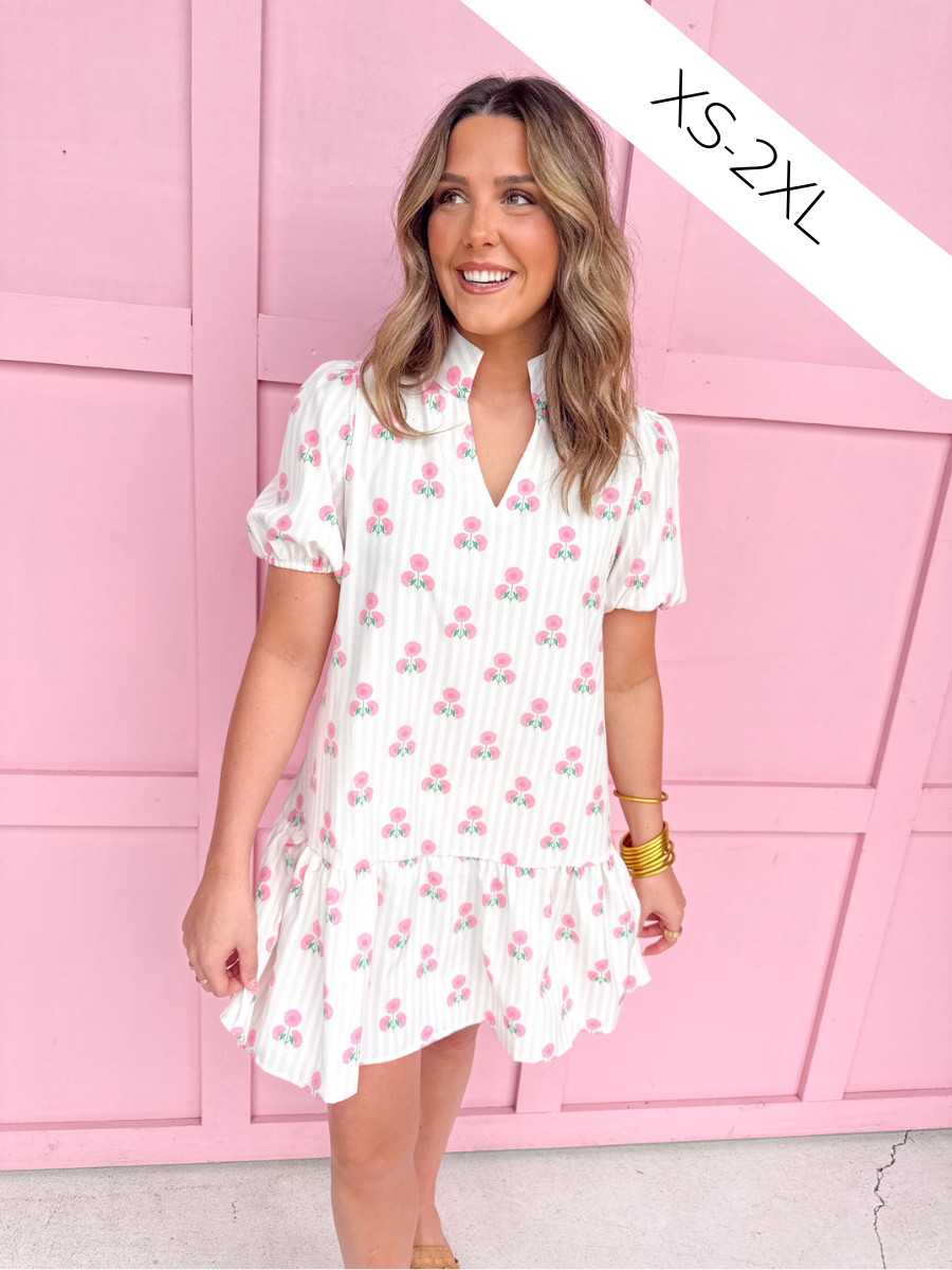 Jincy's Women's Boutique Mary Square Nancy Dress Sweetbriar Stripe Pink plus Size
