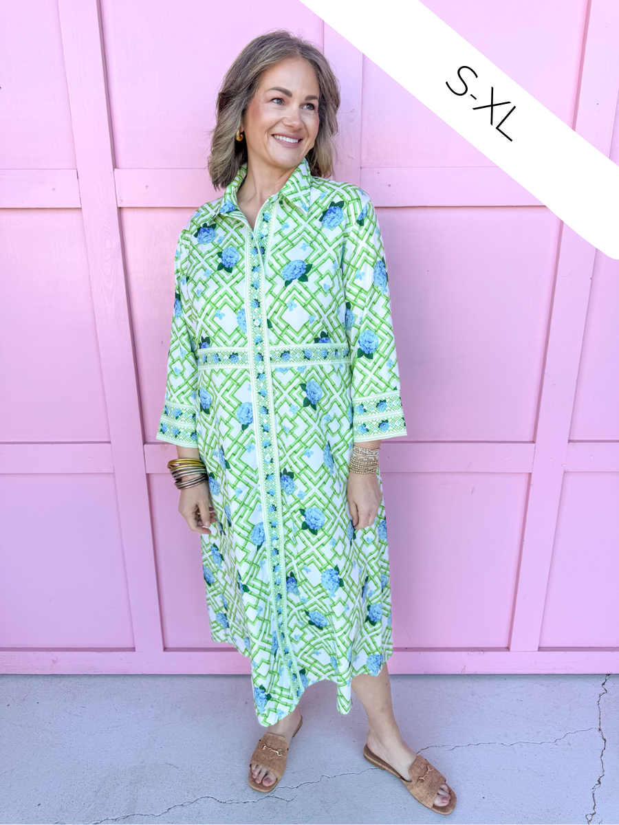 Jincy's Women's Boutique Spring Styles Hydrangea Bamboo Maxi Midi Dress Grandmillenial Style
