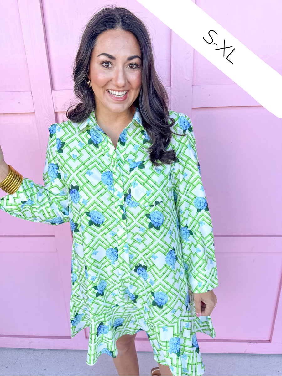 Jincy's Women's Boutique Spring Styles Hydrangea Bamboo Mini Dress Grandmillenial Style